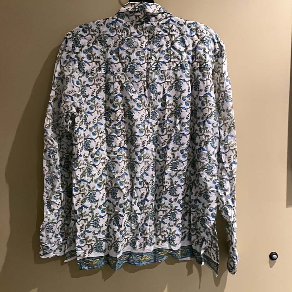 Block Print Voile, Shell Button Down Indian Cotto… - image 2